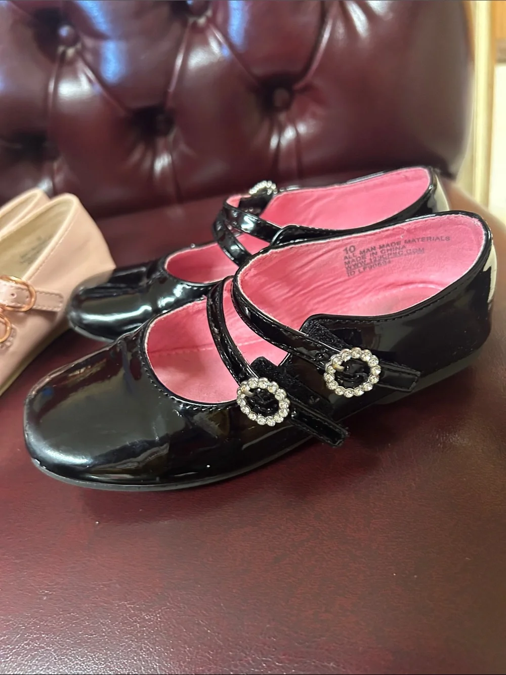 Girls Patent Double-Strap Mary Jane Dress Shoes in Pink and Black size 10